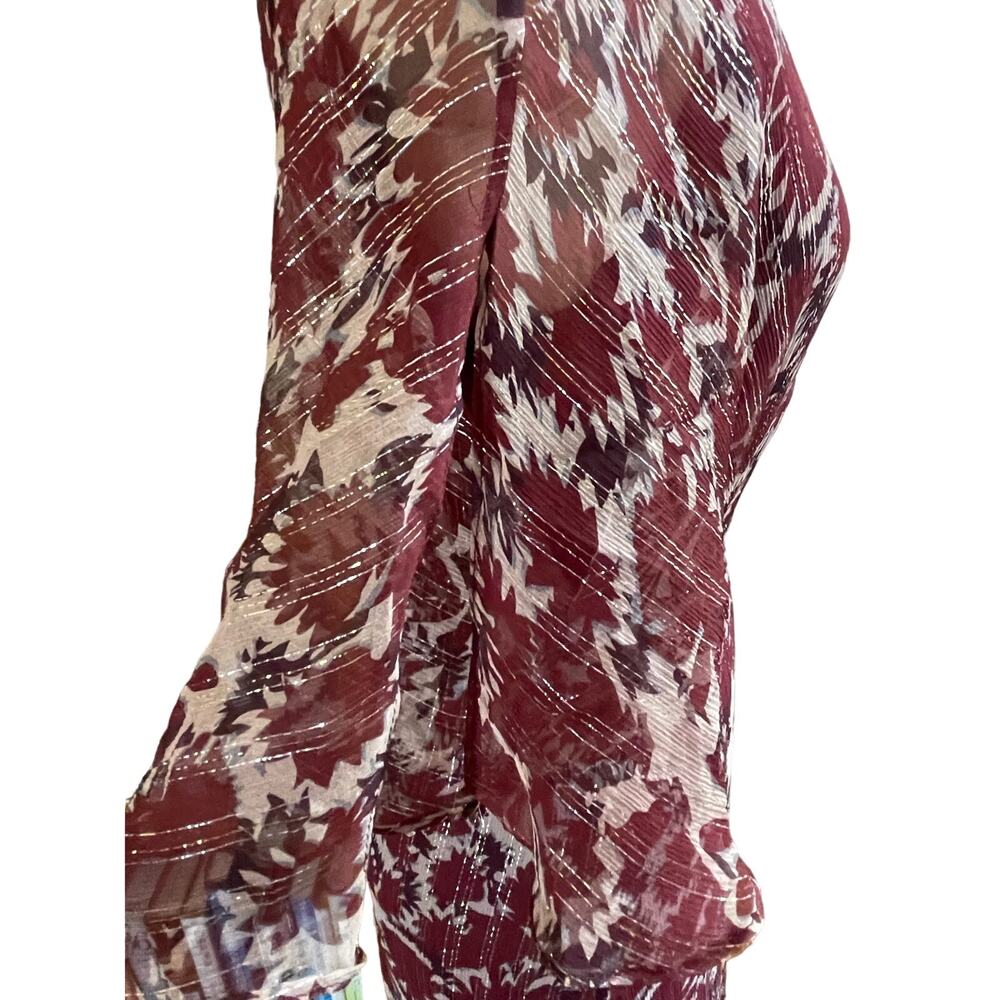 warm Paradise Red Floral Silk Midi Dress Size 1/ Small Fairycore Ethereal - Picture 6 of 8